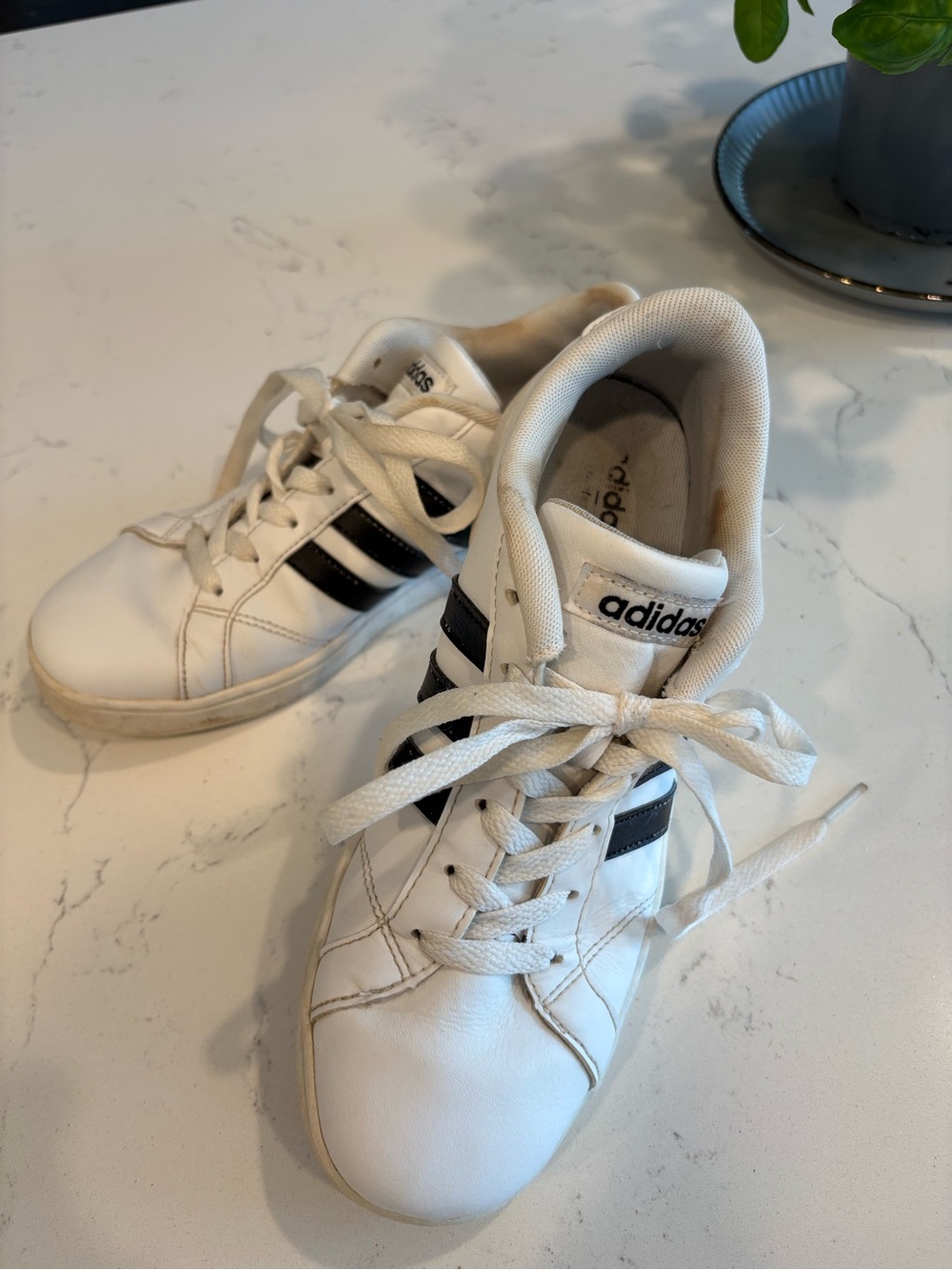 adidas Kids White Sneakers with Black Stripes